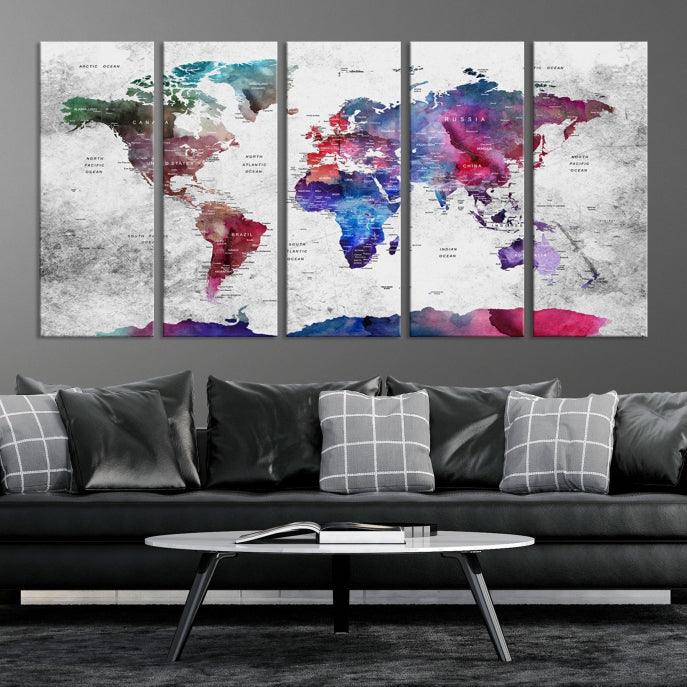 Extra Large Framed Push Pin World Map Wall Art Canvas Print Soft Apartment Decor