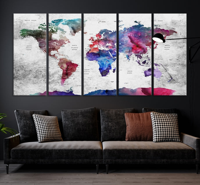 Extra Large Framed Push Pin World Map Wall Art Canvas Print Soft Apartment Decor