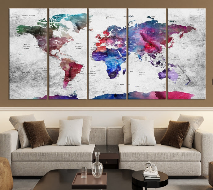 Extra Large Framed Push Pin World Map Wall Art Canvas Print Soft Apartment Decor