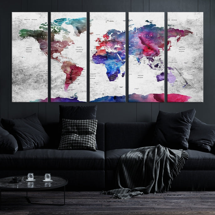 Extra Large Framed Push Pin World Map Wall Art Canvas Print Soft Apartment Decor