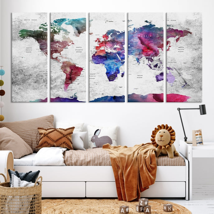 Extra Large Framed Push Pin World Map Wall Art Canvas Print Soft Apartment Decor