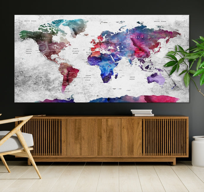 Extra Large Framed Push Pin World Map Wall Art Canvas Print Soft Apartment Decor