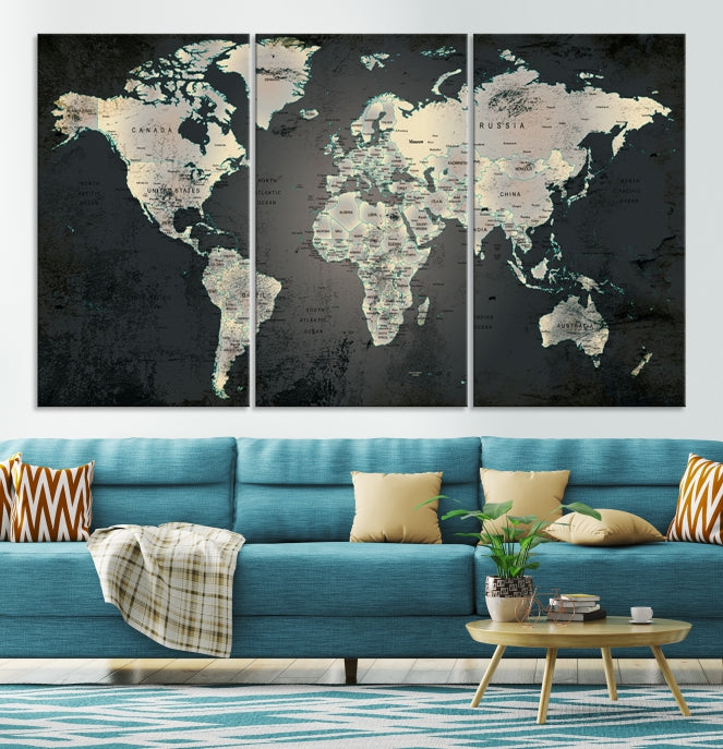 Extra Large Framed World Map Wall Art Canvas Print Push Pin Travel Map for Home Decor