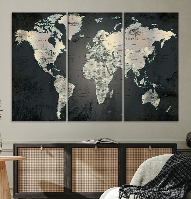 Extra Large Framed World Map Wall Art Canvas Print Push Pin Travel Map for Home Decor