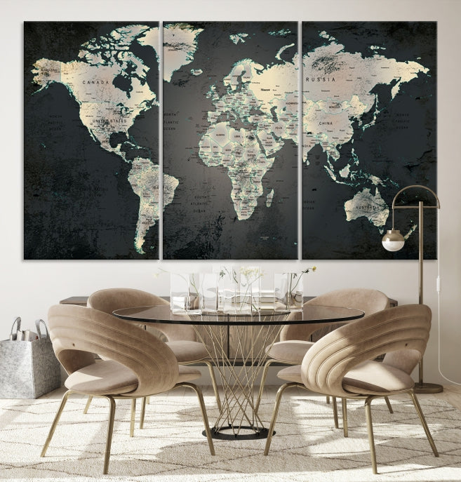 Extra Large Framed World Map Wall Art Canvas Print Push Pin Travel Map for Home Decor