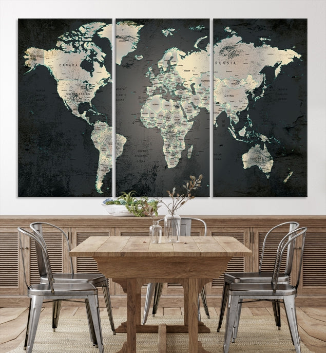 Extra Large Framed World Map Wall Art Canvas Print Push Pin Travel Map for Home Decor