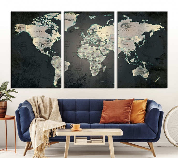 Extra Large Framed World Map Wall Art Canvas Print Push Pin Travel Map for Home Decor