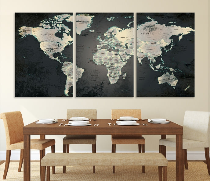 Extra Large Framed World Map Wall Art Canvas Print Push Pin Travel Map for Home Decor