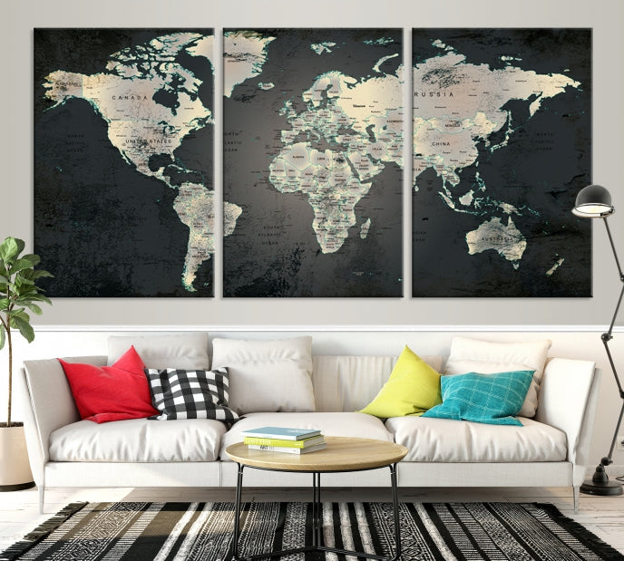 Extra Large Framed World Map Wall Art Canvas Print Push Pin Travel Map for Home Decor