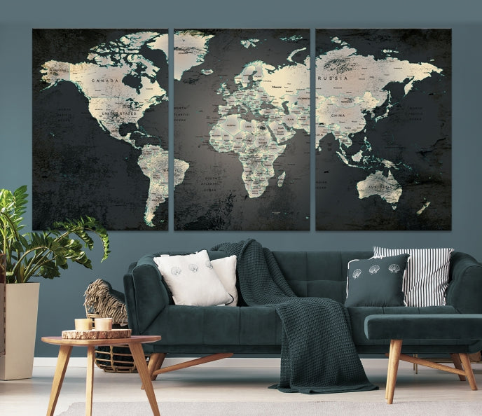 Extra Large Framed World Map Wall Art Canvas Print Push Pin Travel Map for Home Decor