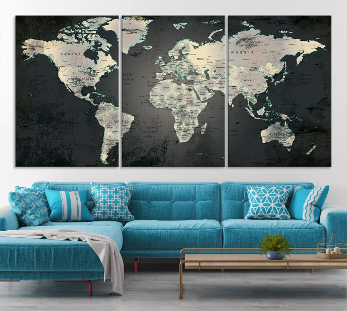 Extra Large Framed World Map Wall Art Canvas Print Push Pin Travel Map for Home Decor