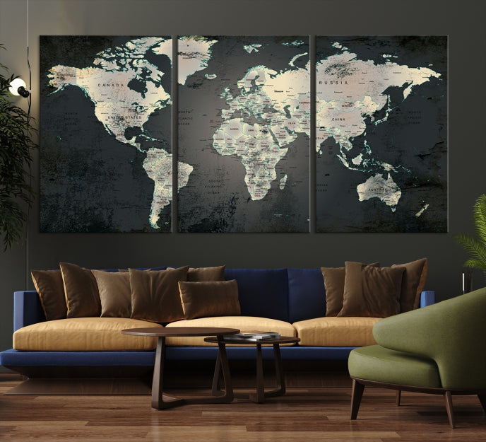 Extra Large Framed World Map Wall Art Canvas Print Push Pin Travel Map for Home Decor