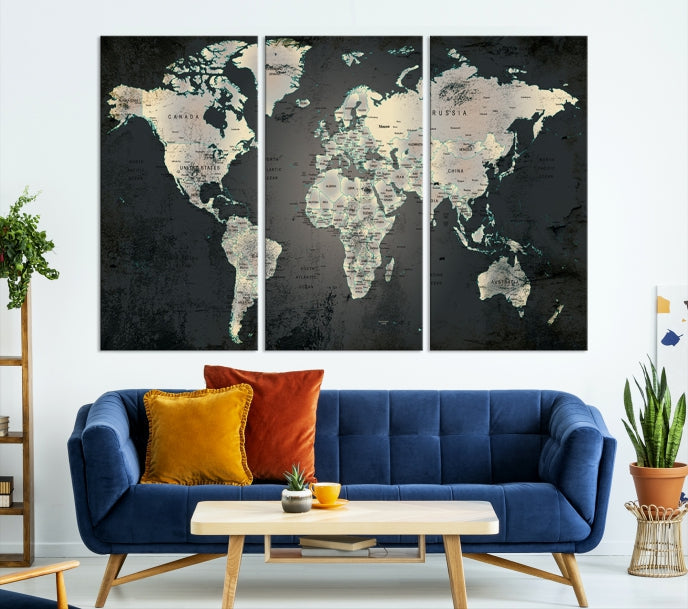 Extra Large Framed World Map Wall Art Canvas Print Push Pin Travel Map for Home Decor