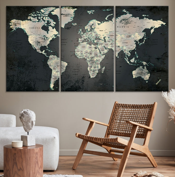 Extra Large Framed World Map Wall Art Canvas Print Push Pin Travel Map for Home Decor