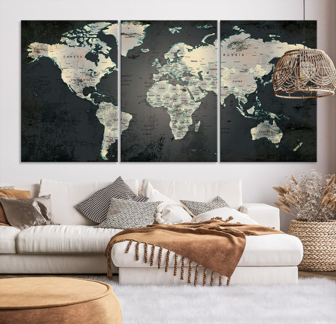 Extra Large Framed World Map Wall Art Canvas Print Push Pin Travel Map for Home Decor