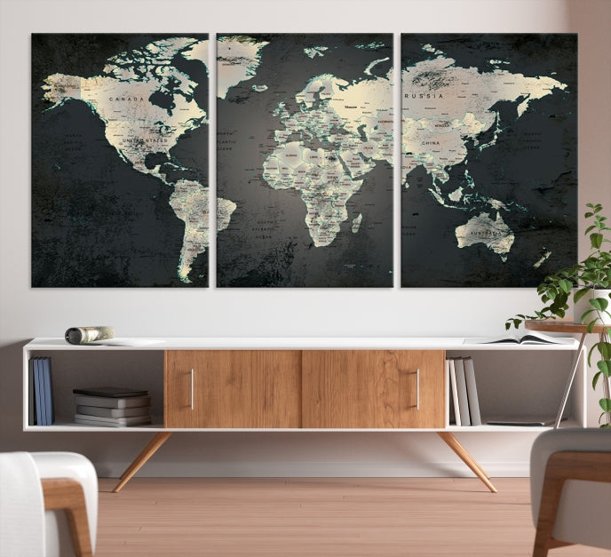 Extra Large Framed World Map Wall Art Canvas Print Push Pin Travel Map for Home Decor