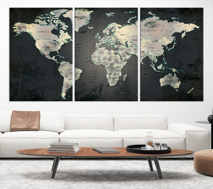 Extra Large Framed World Map Wall Art Canvas Print Push Pin Travel Map for Home Decor