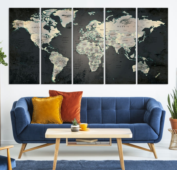 Extra Large Framed World Map Wall Art Canvas Print Push Pin Travel Map for Home Decor