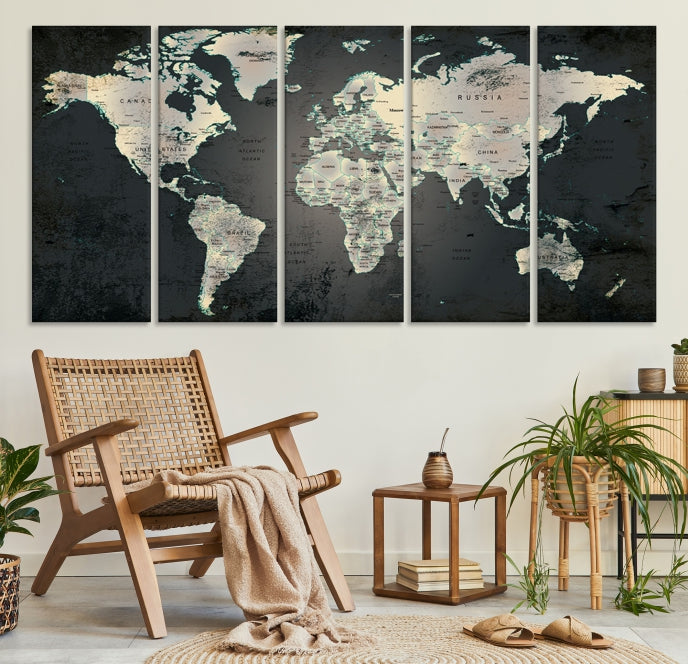 Extra Large Framed World Map Wall Art Canvas Print Push Pin Travel Map for Home Decor