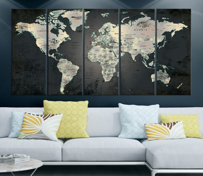 Extra Large Framed World Map Wall Art Canvas Print Push Pin Travel Map for Home Decor