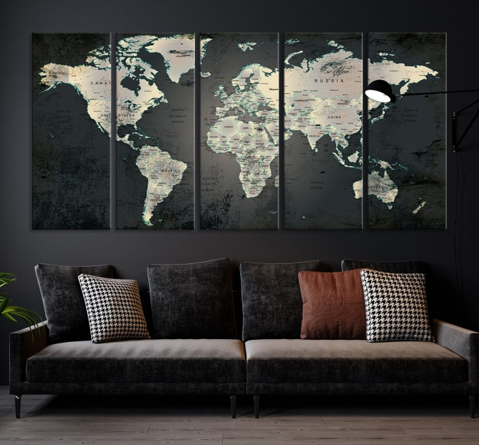 Extra Large Framed World Map Wall Art Canvas Print Push Pin Travel Map for Home Decor