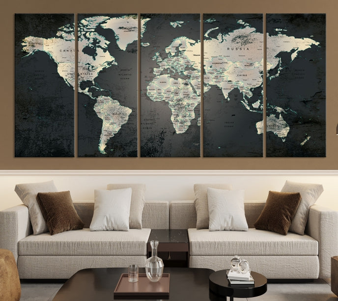 Extra Large Framed World Map Wall Art Canvas Print Push Pin Travel Map for Home Decor