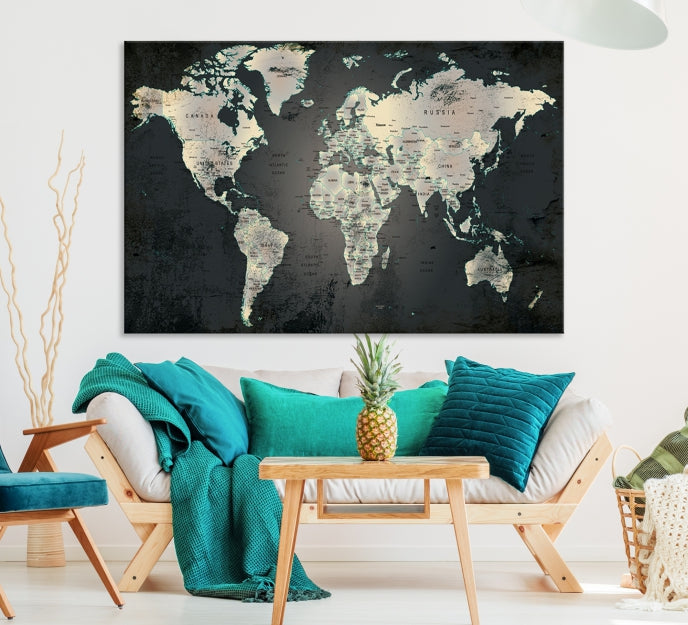 Extra Large Framed World Map Wall Art Canvas Print Push Pin Travel Map for Home Decor