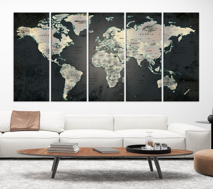 Extra Large Framed World Map Wall Art Canvas Print Push Pin Travel Map for Home Decor