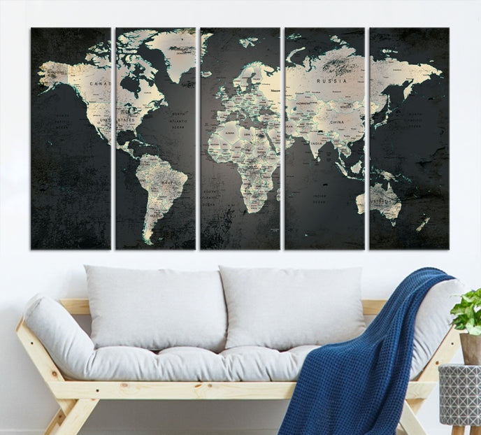 Extra Large Framed World Map Wall Art Canvas Print Push Pin Travel Map for Home Decor