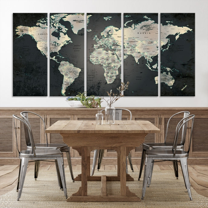 Extra Large Framed World Map Wall Art Canvas Print Push Pin Travel Map for Home Decor