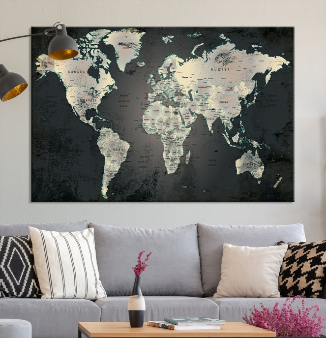 Extra Large Framed World Map Wall Art Canvas Print Push Pin Travel Map for Home Decor