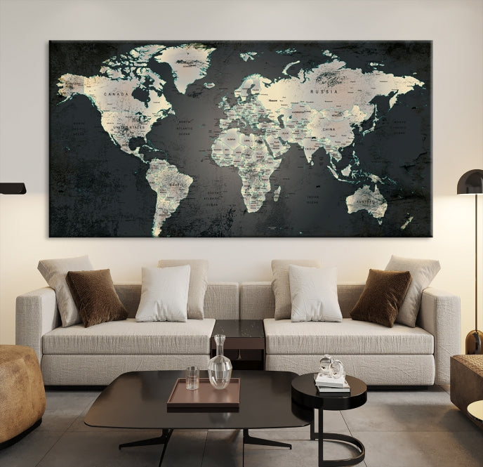 Extra Large Framed World Map Wall Art Canvas Print Push Pin Travel Map for Home Decor