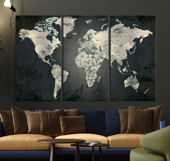 Extra Large Framed World Map Wall Art Canvas Print Push Pin Travel Map for Home Decor