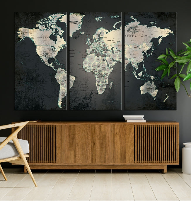 Extra Large Framed World Map Wall Art Canvas Print Push Pin Travel Map for Home Decor