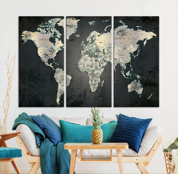 Extra Large Framed World Map Wall Art Canvas Print Push Pin Travel Map for Home Decor