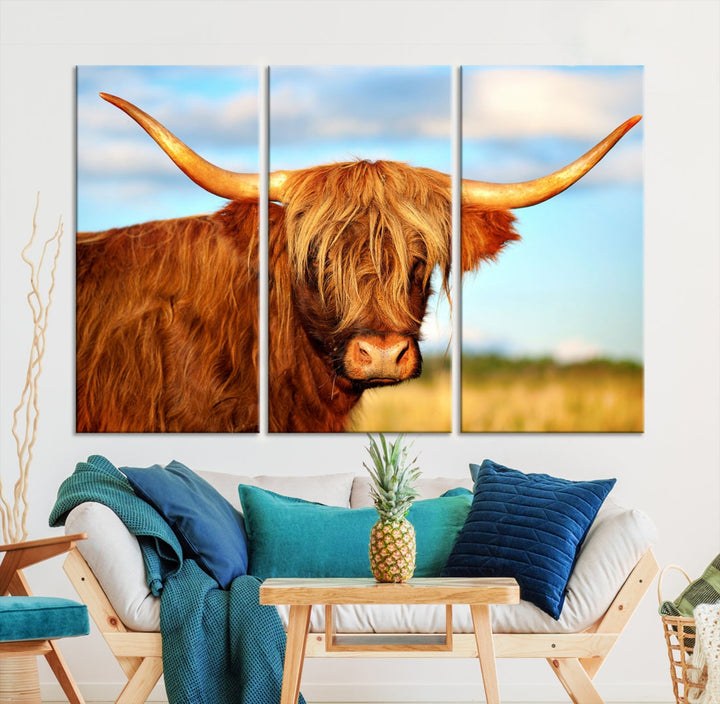 Extra Large Highland Cow Canvas Wall Art Print Cow Print Cattle Art