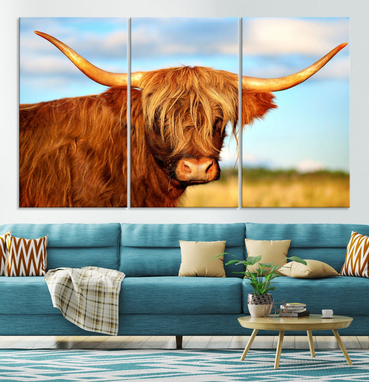 Extra Large Highland Cow Canvas Wall Art Print Cow Print Cattle Art