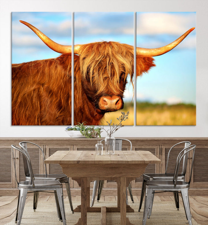 Extra Large Highland Cow Canvas Wall Art Print Cow Print Cattle Art