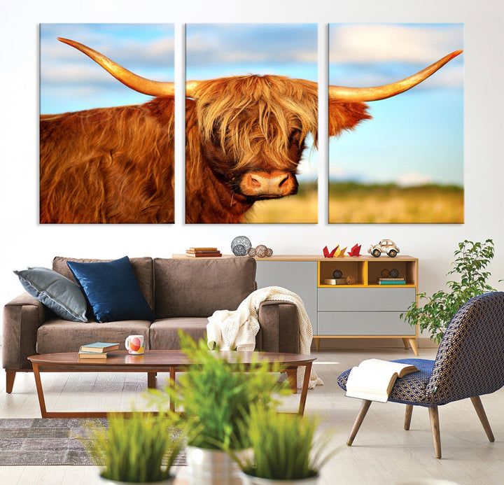 Extra Large Highland Cow Canvas Wall Art Print Cow Print Cattle Art