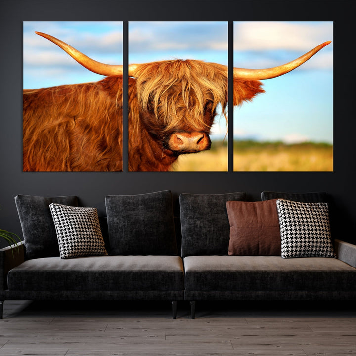 Extra Large Highland Cow Canvas Wall Art Print Cow Print Cattle Art