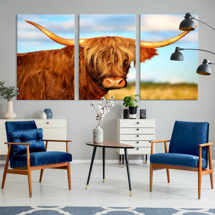 Extra Large Highland Cow Canvas Wall Art Print Cow Print Cattle Art