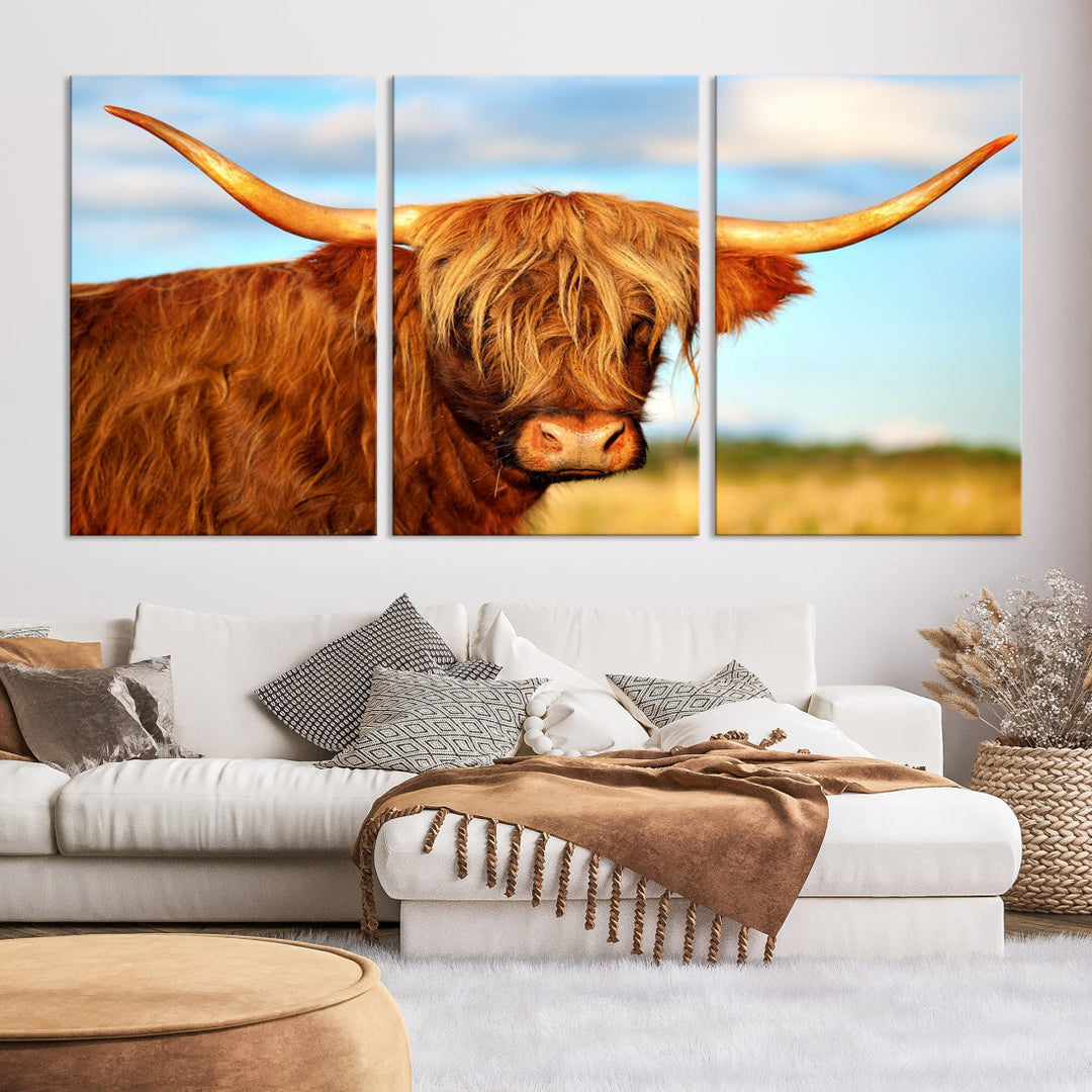 Extra Large Highland Cow Canvas Wall Art Print Cow Print Cattle Art