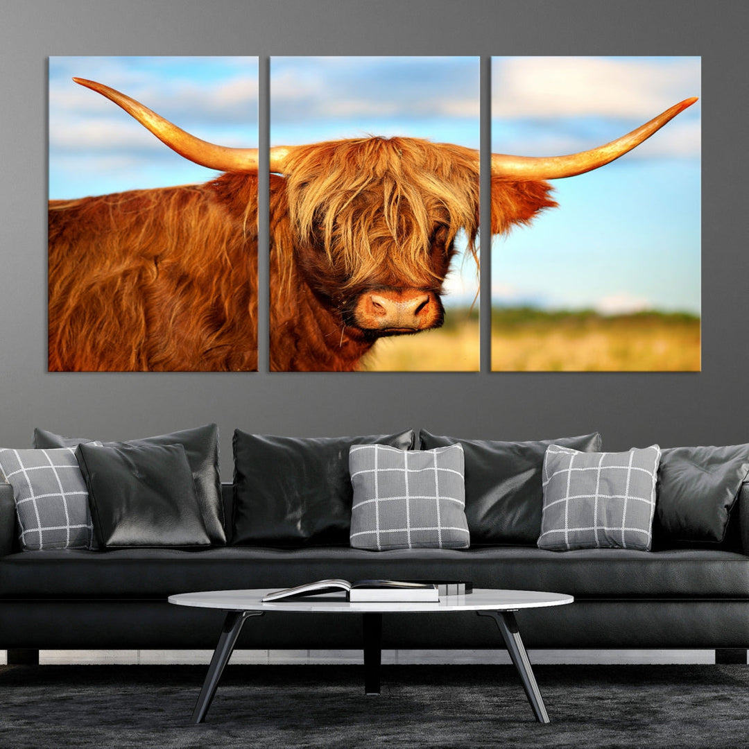 Extra Large Highland Cow Canvas Wall Art Print Cow Print Cattle Art