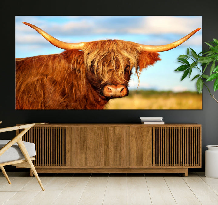 Extra Large Highland Cow Canvas Wall Art Print Cow Print Cattle Art