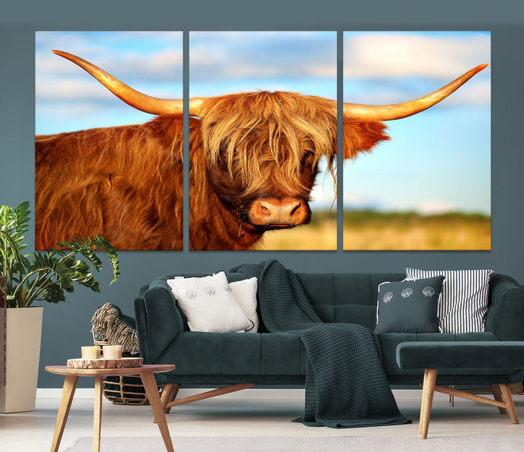 Extra Large Highland Cow Canvas Wall Art Print Cow Print Cattle Art