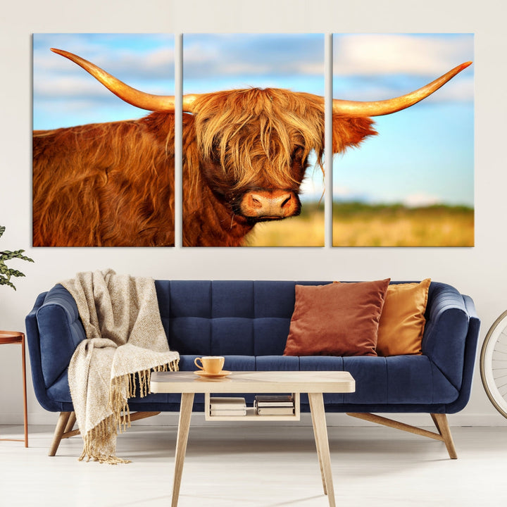 Extra Large Highland Cow Canvas Wall Art Print Cow Print Cattle Art