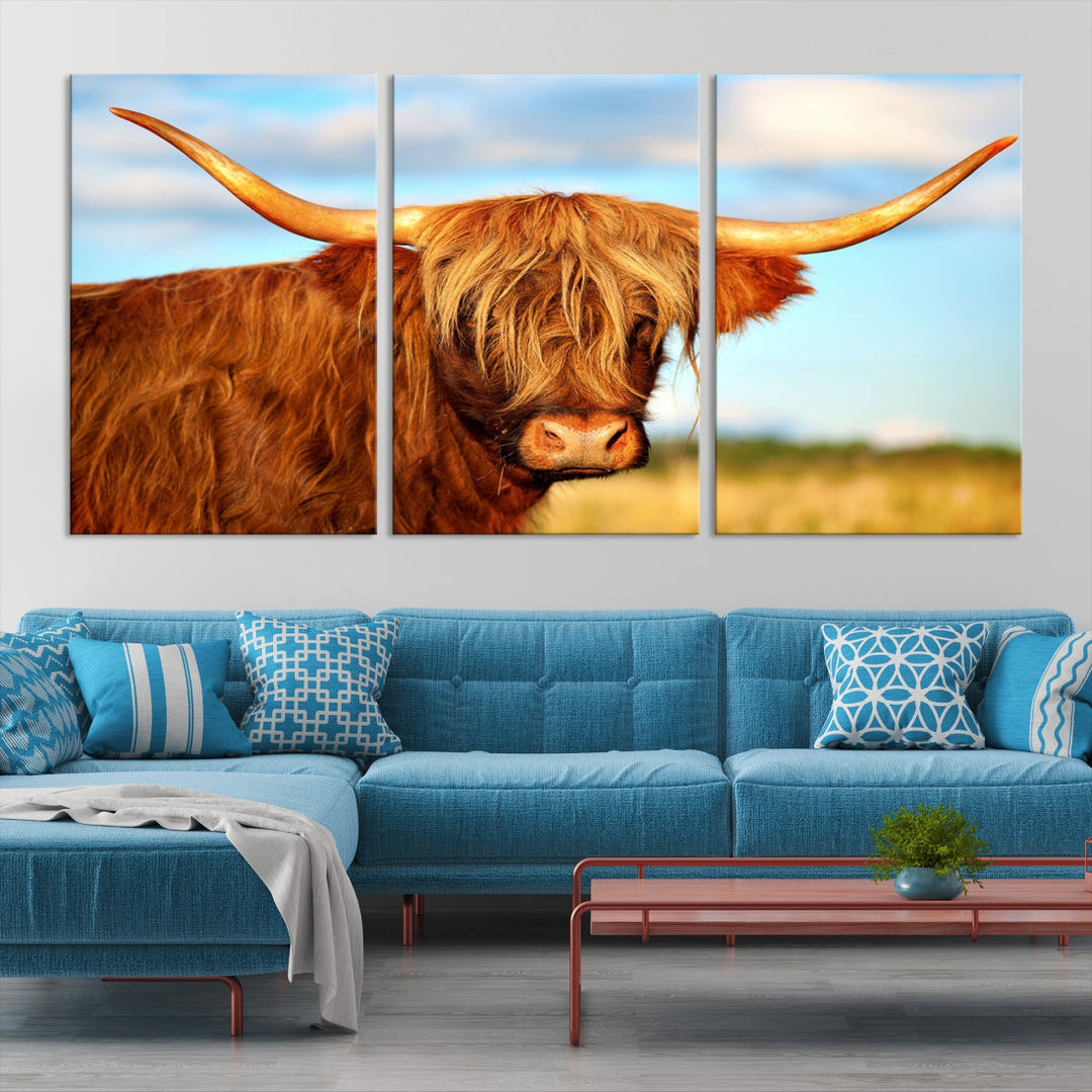 Extra Large Highland Cow Canvas Wall Art Print Cow Print Cattle Art