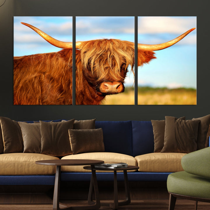 Extra Large Highland Cow Canvas Wall Art Print Cow Print Cattle Art