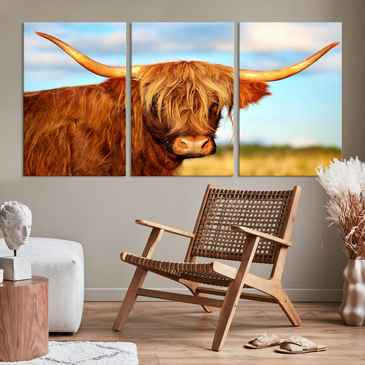 Extra Large Highland Cow Canvas Wall Art Print Cow Print Cattle Art