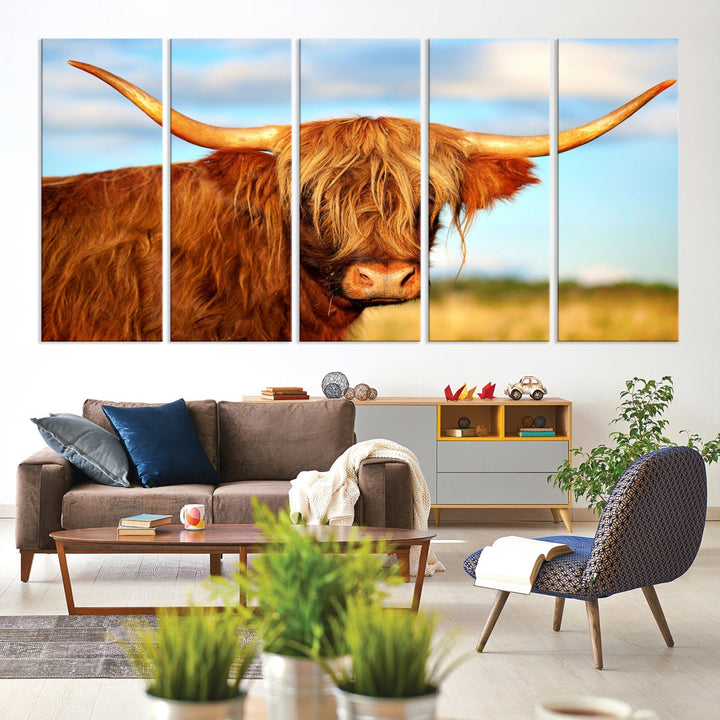 Extra Large Highland Cow Canvas Wall Art Print Cow Print Cattle Art